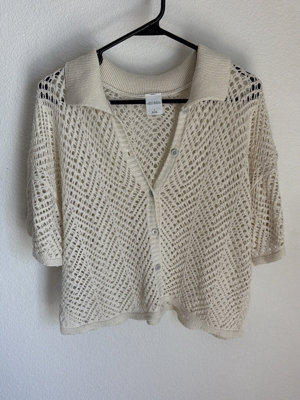 Wild Fable Cream Open-Knit Button Cardigan